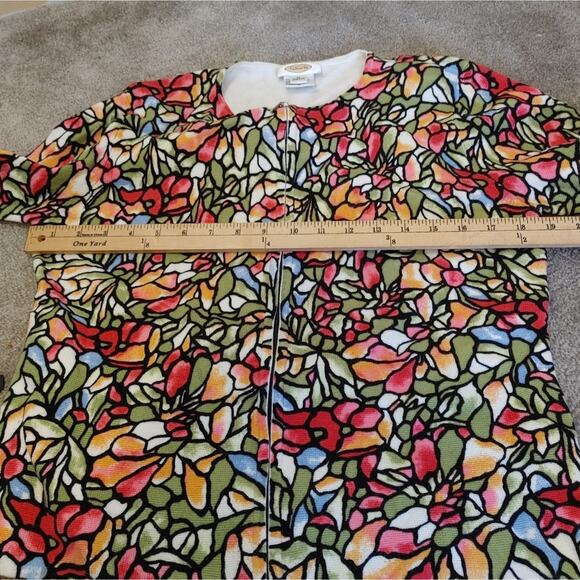 Talbots Size Medium Cotton Zipper Stained Glass Sweater Abstract Floral Print - Picture 3 of 9